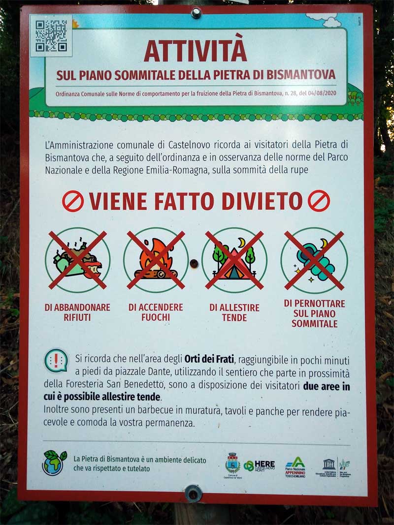 attività proibite sulla Pietra di Bismantova